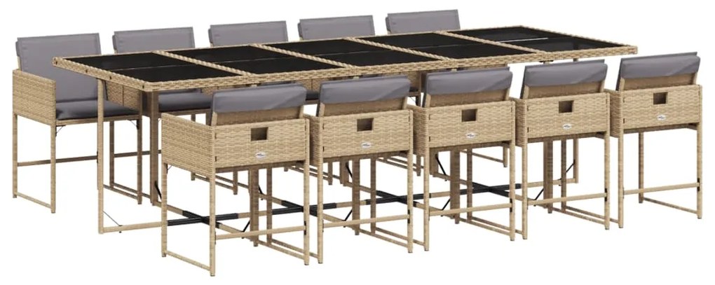 Set pranzo da giardino 11 pz con cuscini beige misto polyrattan