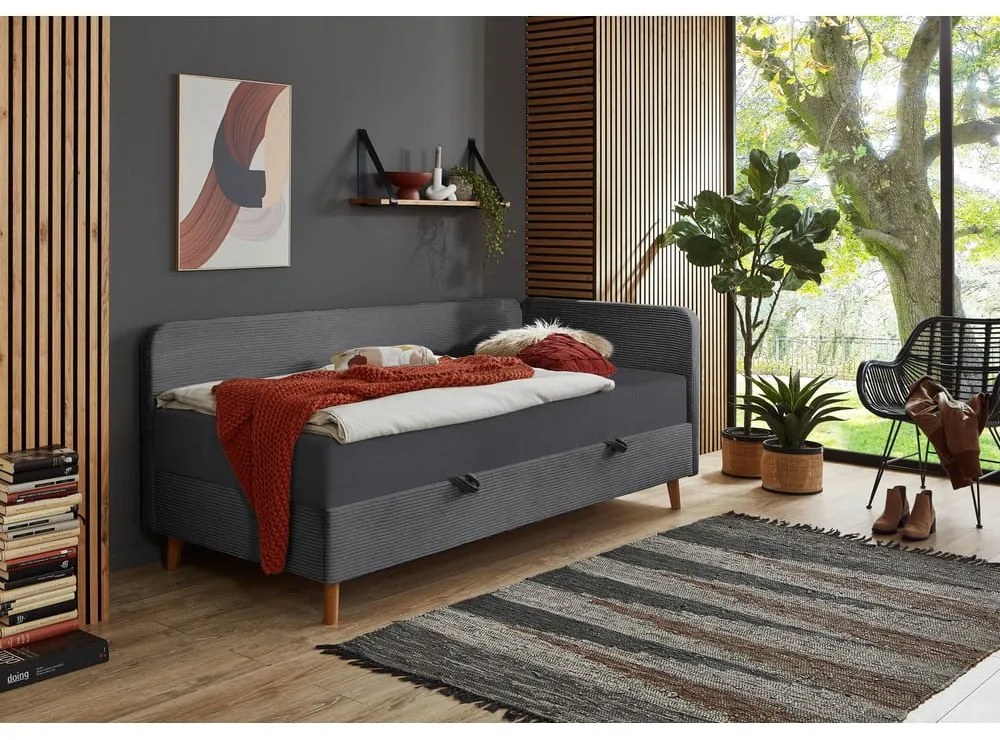 Letto singolo imbottito grigio scuro con contenitore con materasso incluso 90x200 cm Cabana – Meise Möbel