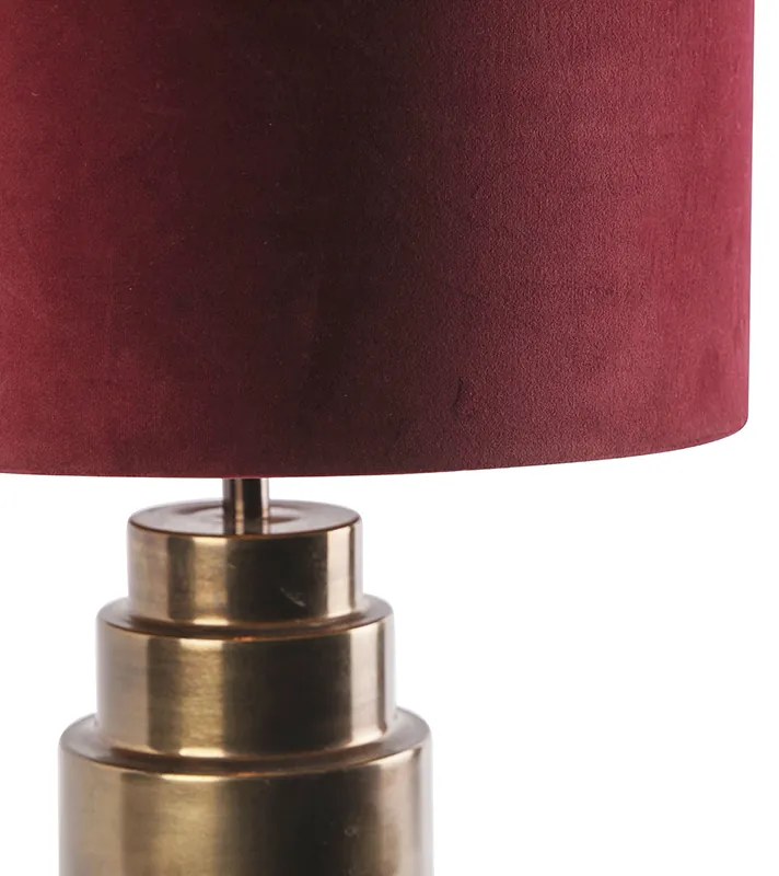 Lampada da tavolo Art Déco in bronzo con paralume in velluto rosso con oro 40 cm - Bruut