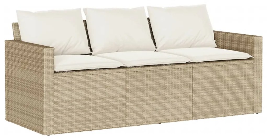 Divano da giardino con cuscini a 3 posti beige in polyrattan