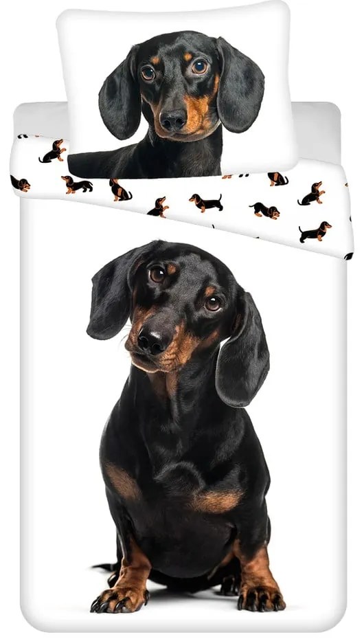Set copripiumino e federa da bambini bianco e nero in cotone per letto singolo 140x200 cm Dachshund – Jerry Fabrics