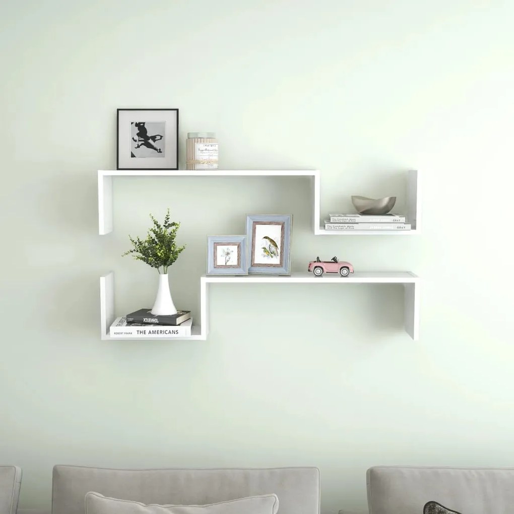 Mensole A Muro 2 Pz Bianco Lucido 100x15x20cm Legno Multistrato /