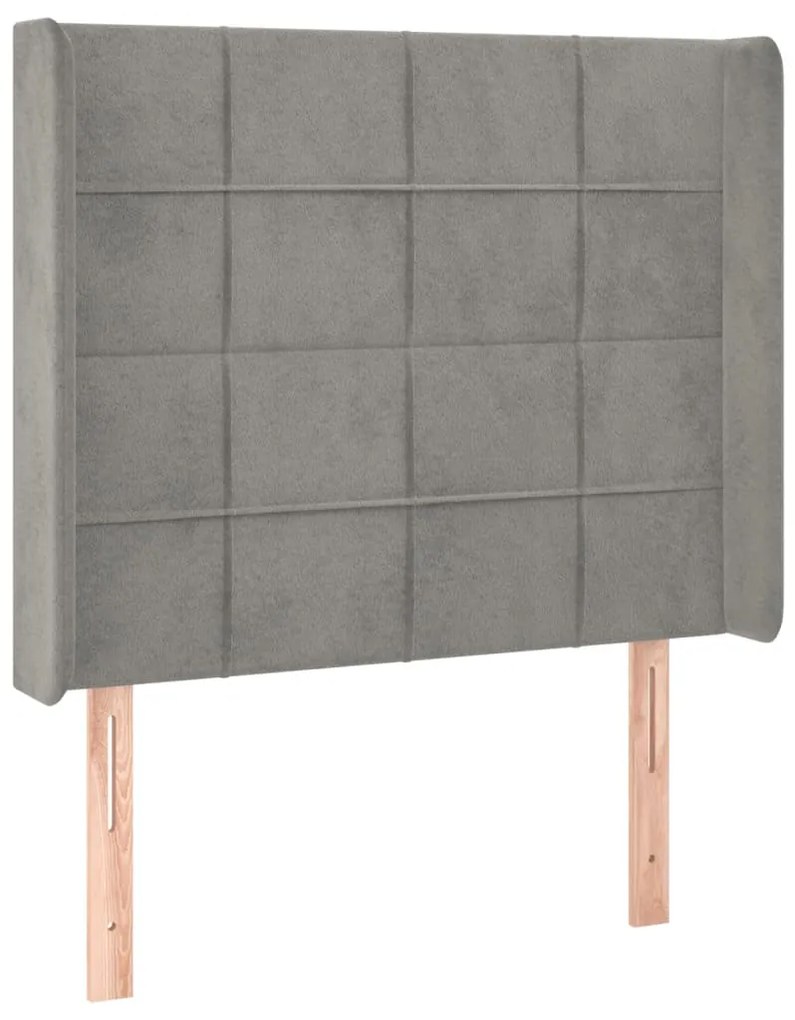 Testiera ad orecchio grigio chiaro 103x16x118/128 cm in velluto