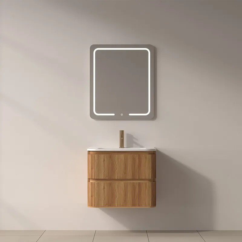 Mobile bagno 60 cannettato con lavabo incasso ceramica | KAM-NORTH-60C - KAMALU