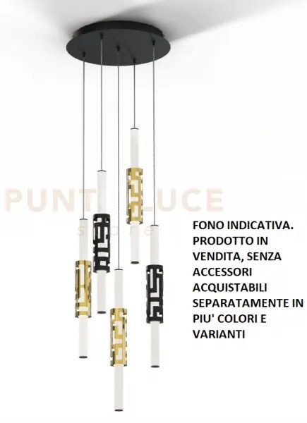 Kira-s5 sospensione 5 luci tonda nero opaco diffusori bianco , a le...