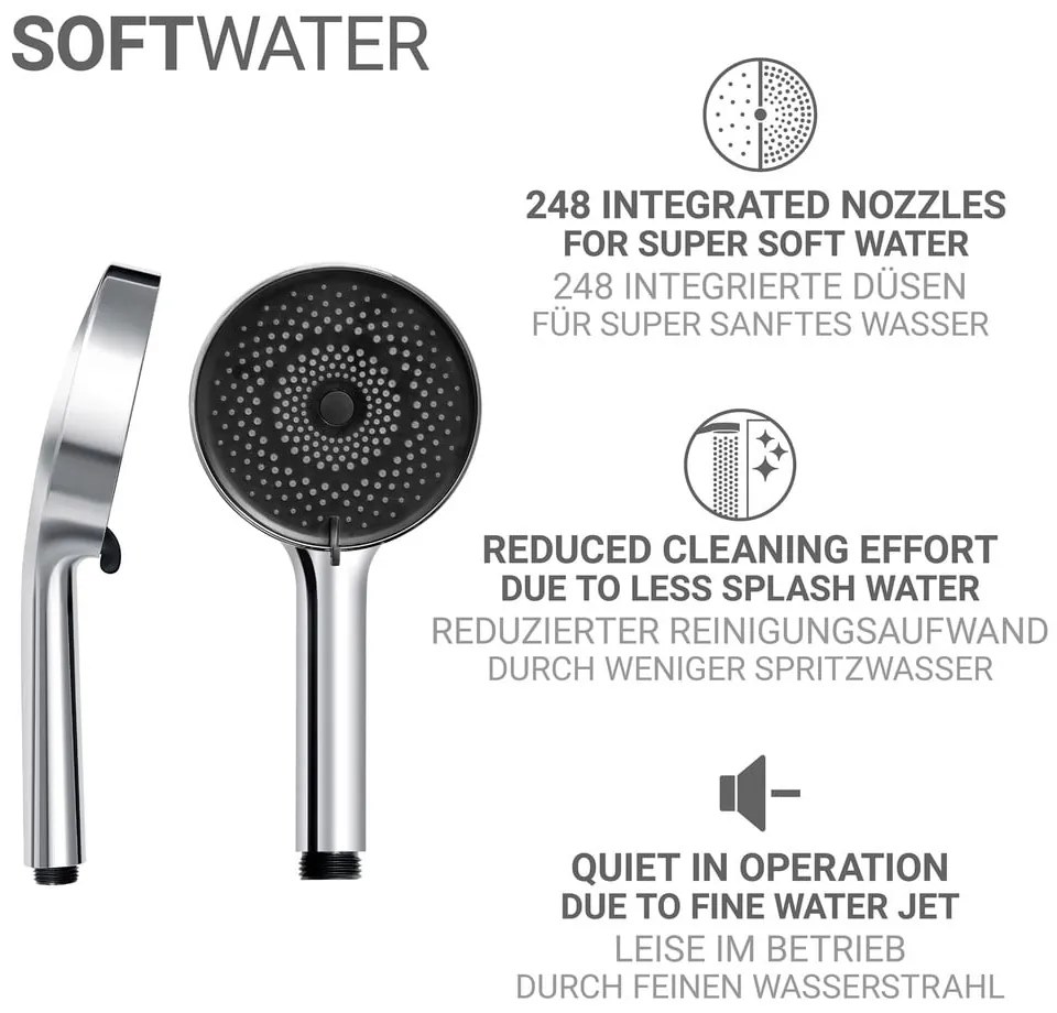 Set per doccia color argento lucido in acciaio inox con doccetta/con supporto scorrevole 70 cm Softwater – Wenko