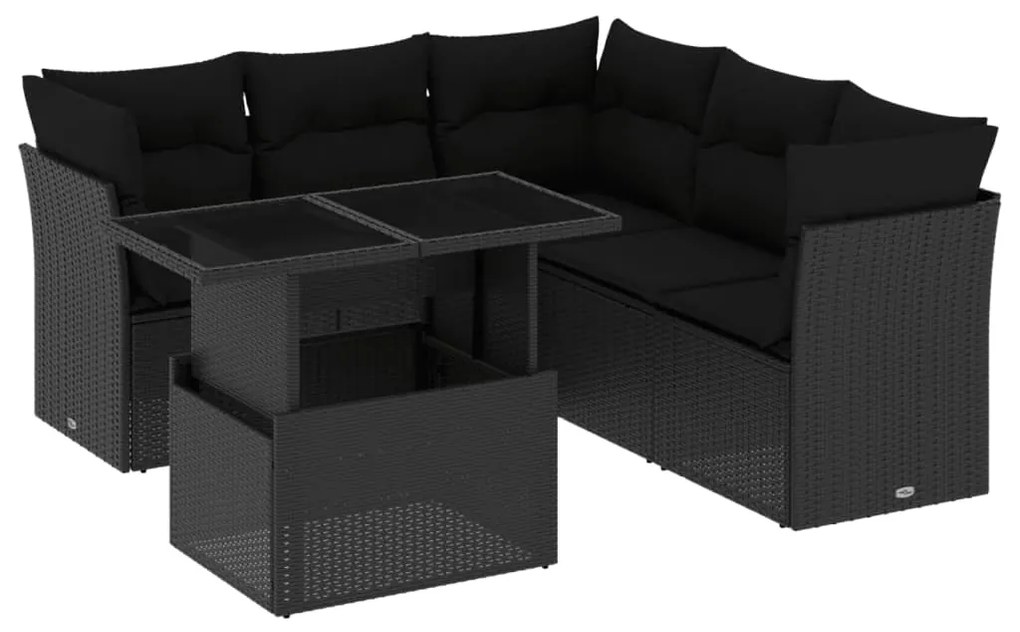 Set divano da giardino 6 pz con cuscini nero in polyrattan