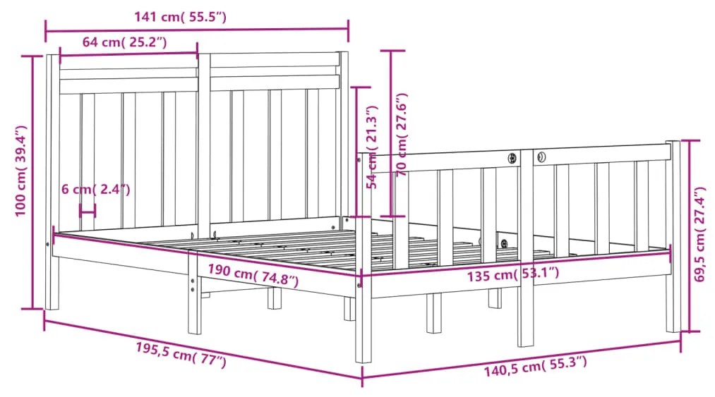 Giroletto in Legno Massello 135x190 cm Double