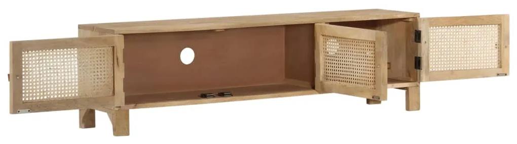 Mobile porta tv 140x30x40 cm in legno di mango e canna naturale
