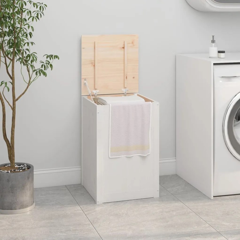 Contenitore Per Bucato Bianco 44x44x66 Cm Legno Massello Pino /