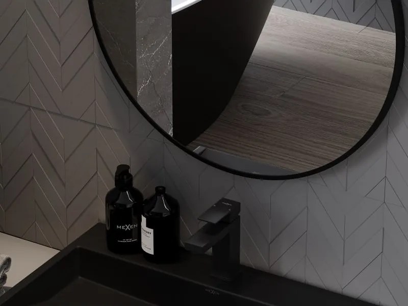 Mexen Loft specchio da bagno rotondo 75 cm, cornice nera - 9850-075-075-000-70