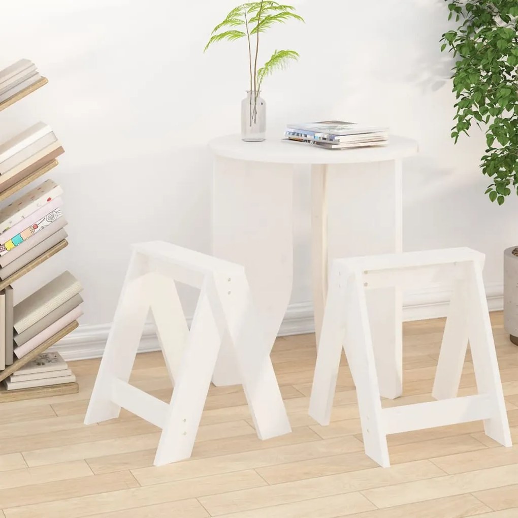 Sgabelli 2 pz bianchi 40x40x45 cm in legno massello di pino