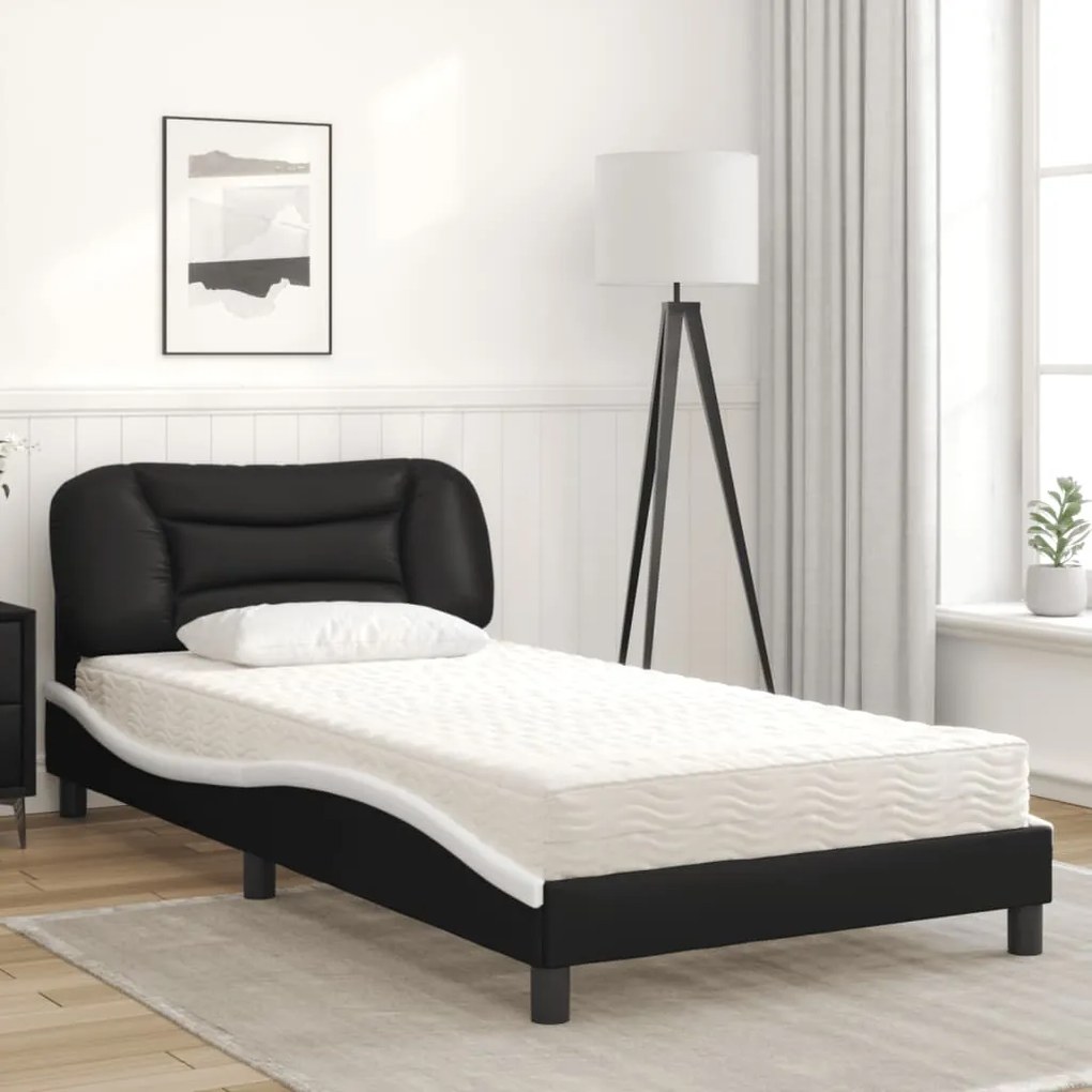 Letto con materasso nero e bianco 100x200 cm in similpelle