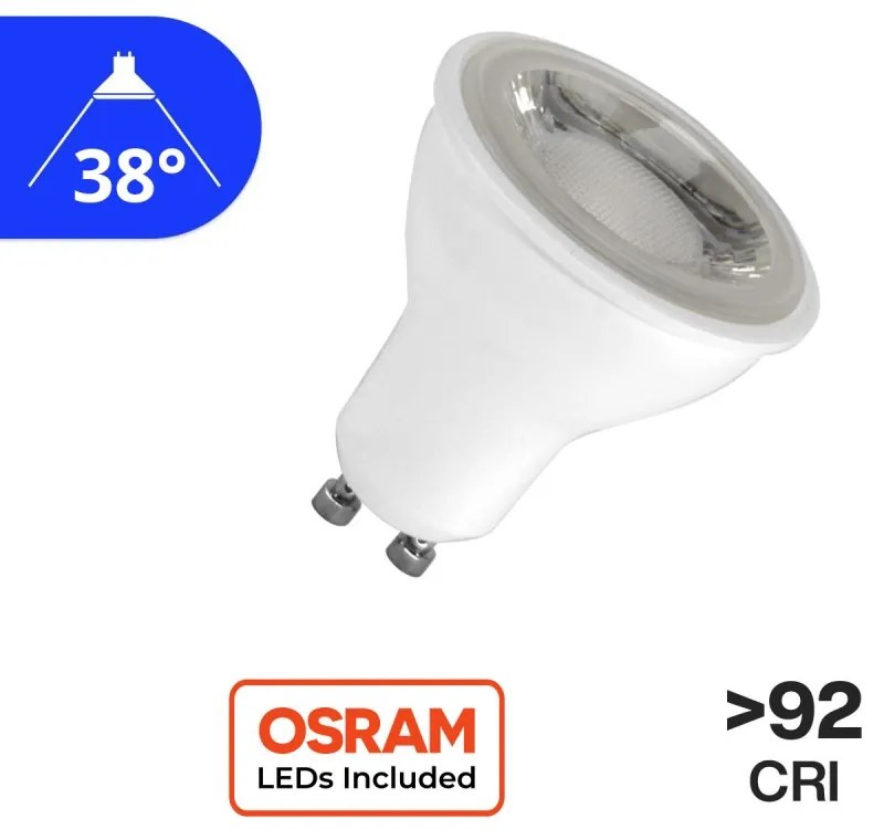 Faretto LED GU10 8W, angolo 38°, CRI92, No-Flickering - OSRAM LED Colore Bianco Caldo 3.000K