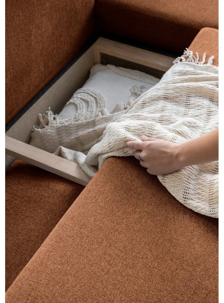 Divano letto a U arancione mattone, angolo destro Scandic Lagom - Miuform