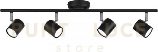 Spot zero nero 4 luci attacco gu10 70x9,7x7cm in metallo orientabile