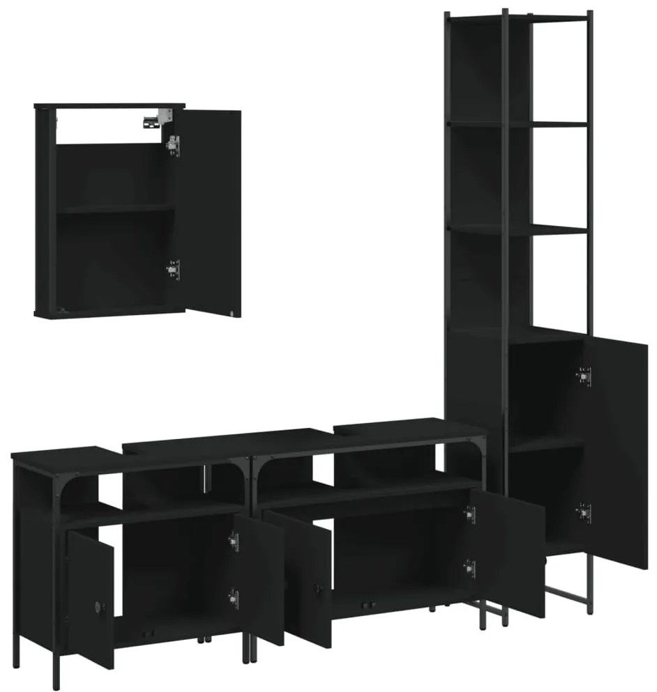 Set mobili da bagno 4 pz nero in legno multistrato