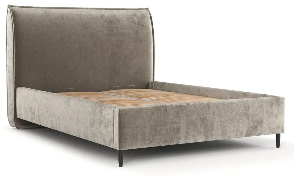 Letto matrimoniale imbottito beige con spazio contenitivo e rete 160x200 cm Shell - Maison de Rêve