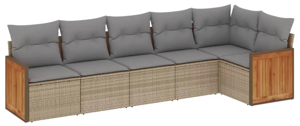 Set Divano da Giardino 6 pz con Cuscini Beige in Polyrattan