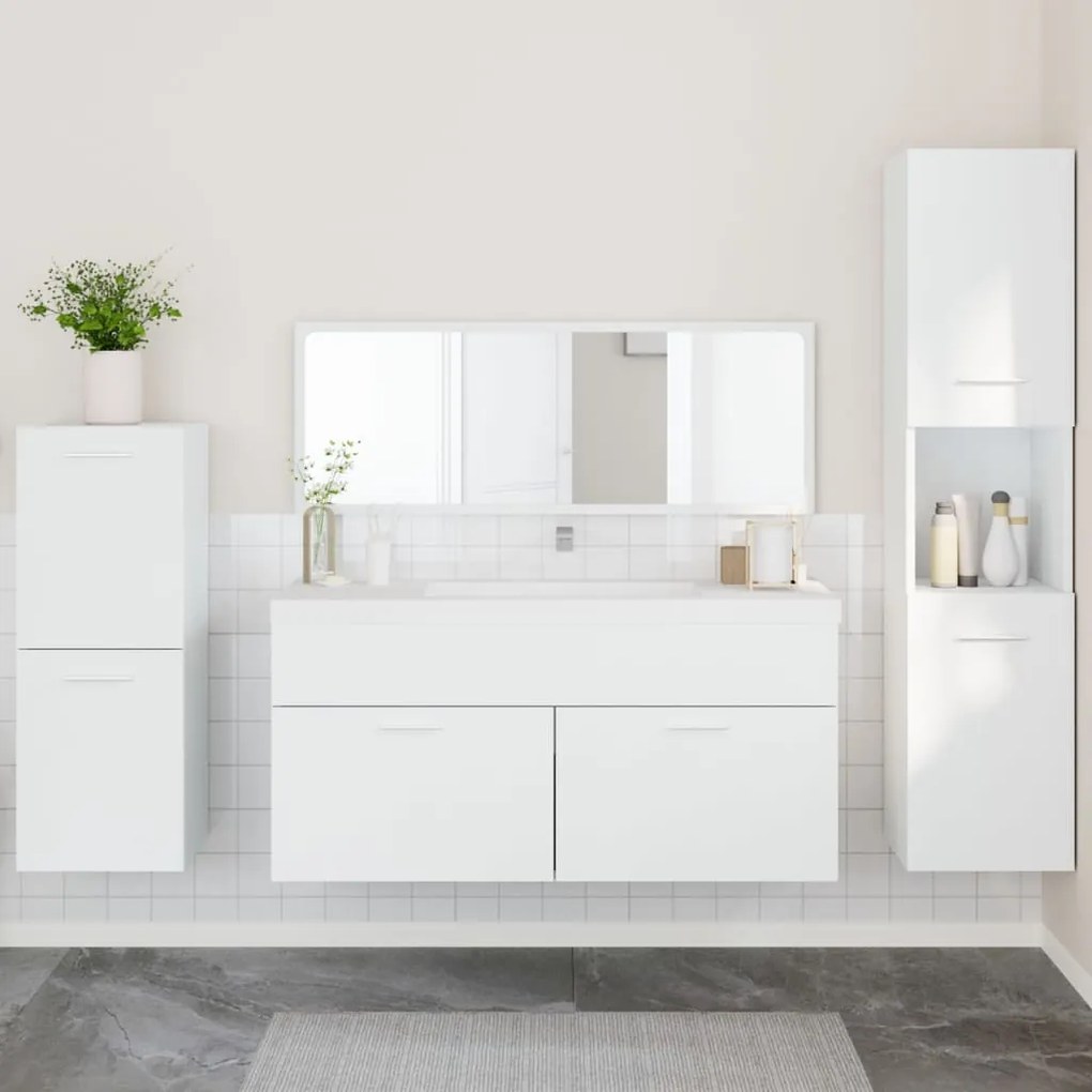 Set mobili da bagno 4 pz bianco in legno multistrato