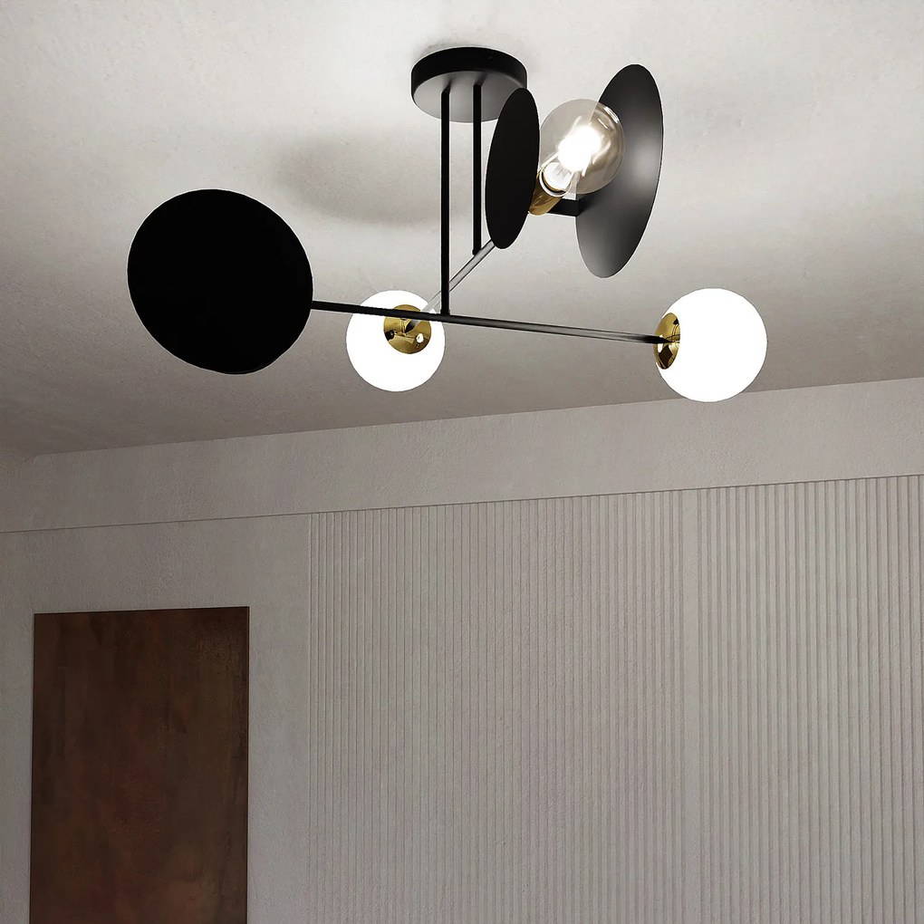 Plafoniera Moderna Inari Acciaio Nero 2 Luci E27 Ip20