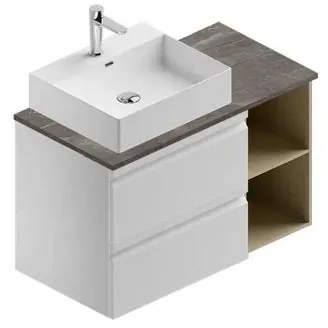 Mobile da bagno sotto lavabo Pull bianco-natura/grey laccato opaco L 90 x H 56 x P 46 cm 2 cassetti, lavabo non incluso