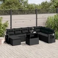 Set Divani da Giardino con Cuscini 8 pz Nero in Polyrattan 3268065