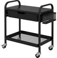 Carrello da Cucina con Cesto Cassetto Estraibile e 3 Ganci 61x32,6x58,5 cm in PP e Metallo Nero