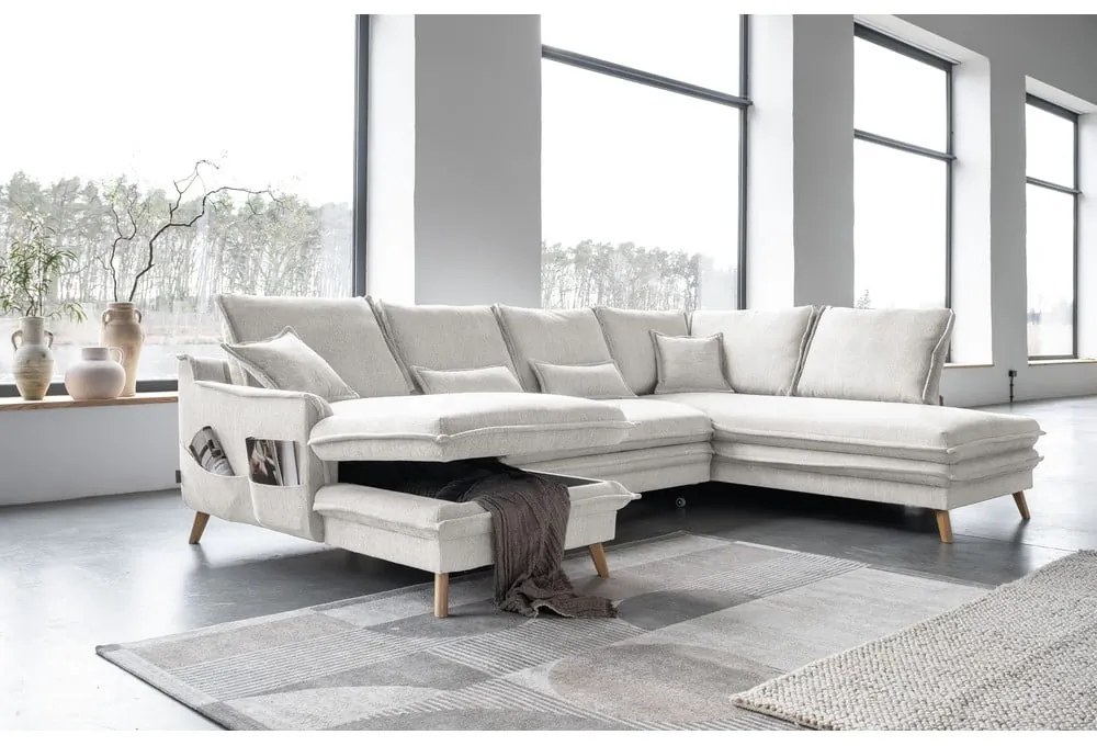 Divano letto angolare beige (angolo destro/"U") Charming Charlie - Miuform