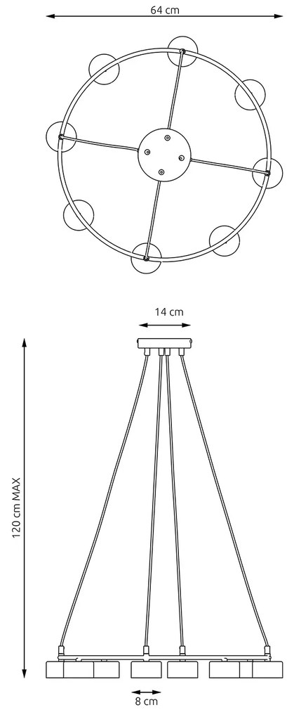 Lampadario Moderno 8 Luci Odin In Acciaio Nero Ad Anello E Cilindri