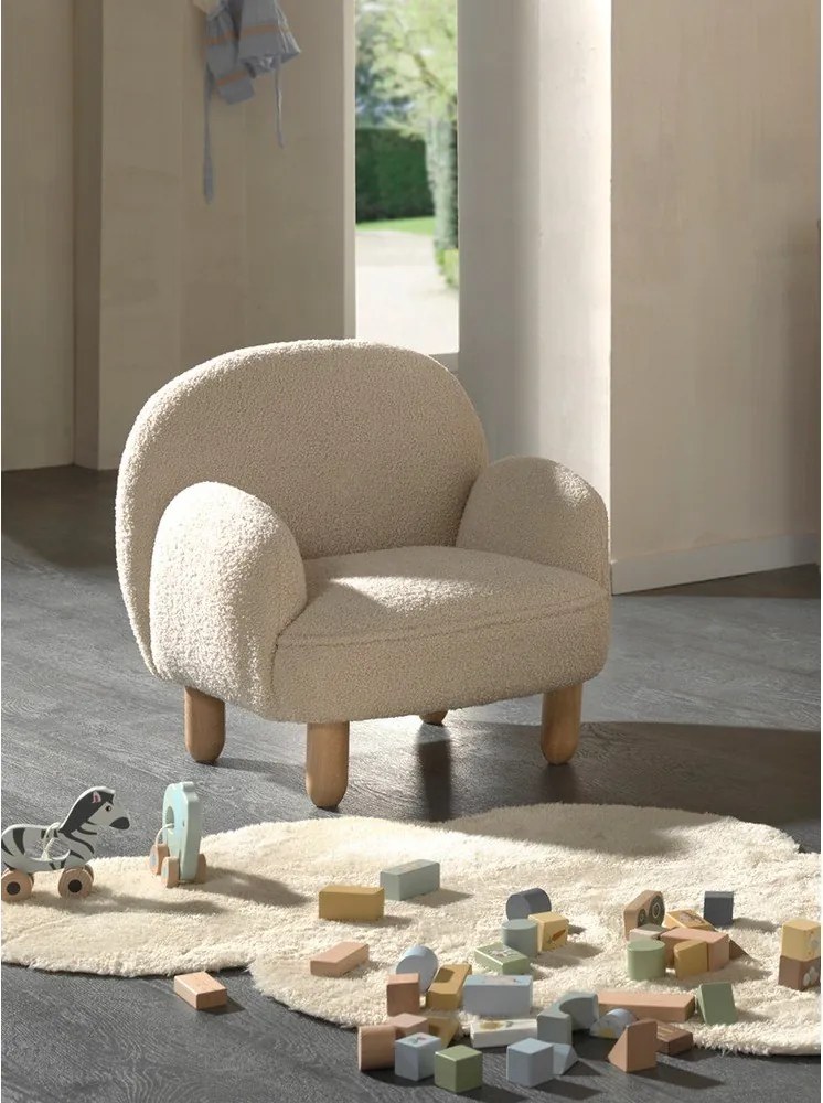 Poltrona per bambini beige con rivestimento in bouclé Rocky – Vipack