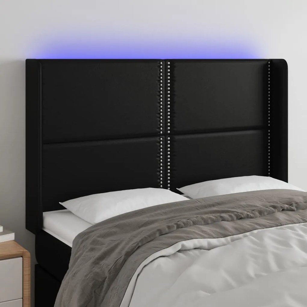 Testiera A Led Nera 147x16x118/128 Cm İn Similpelle /