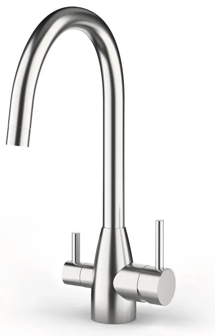 Rubinetto da cucina fisso a collo di cigno RX 3 vie  in acciaio inox argento spazzolato opaco CULLIGAN
