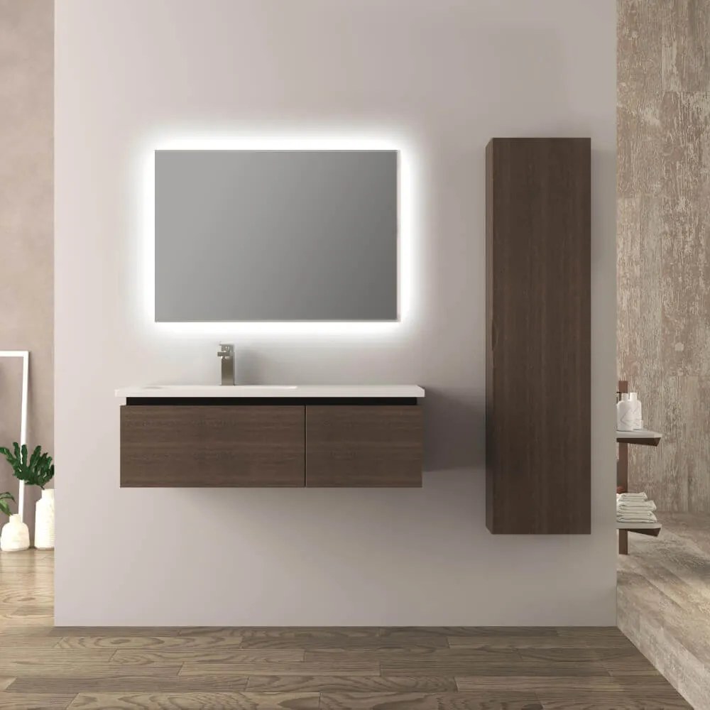 Mobile da bagno 100 cm rovere scuro Mono Slide finitura soft