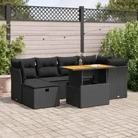 Set Divani da Giardino con Cuscini 7pz Nero Polyrattan Acacia 3327972