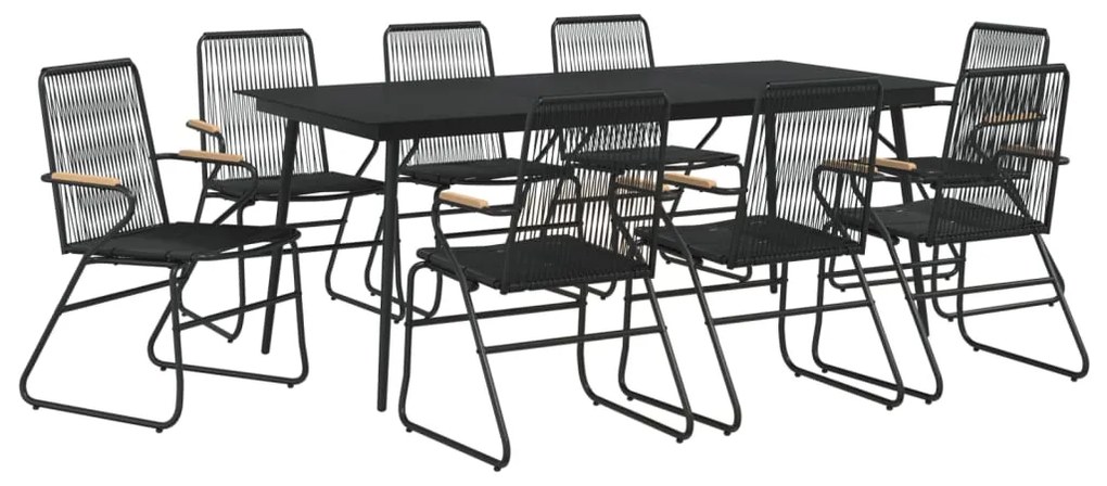 Set da pranzo da giardino 9 pz nero in rattan pvc