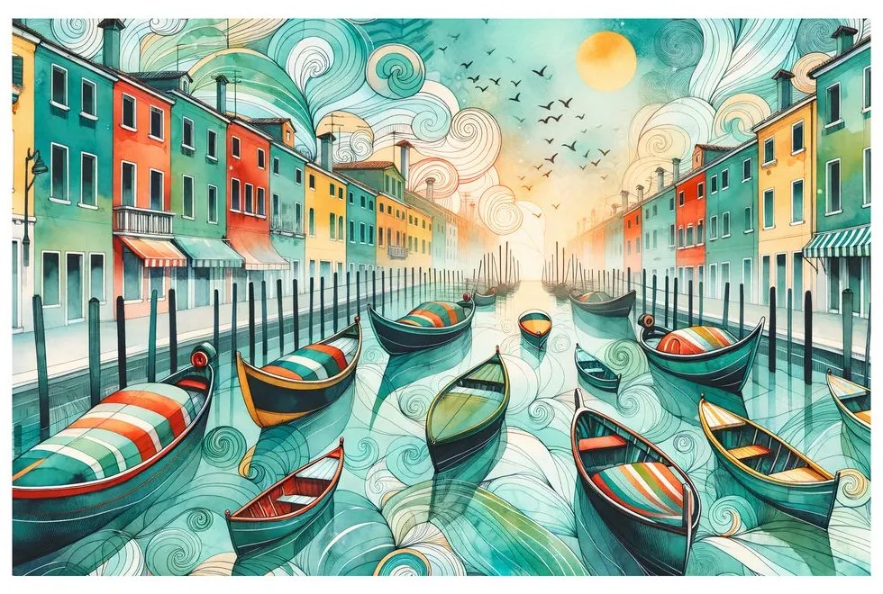 Quadro su tela – Gondole colorate nelle strade di Venezia