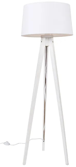 Lampada da terra tripode bianco paralume lino bianco 45 cm - Tripod Classic