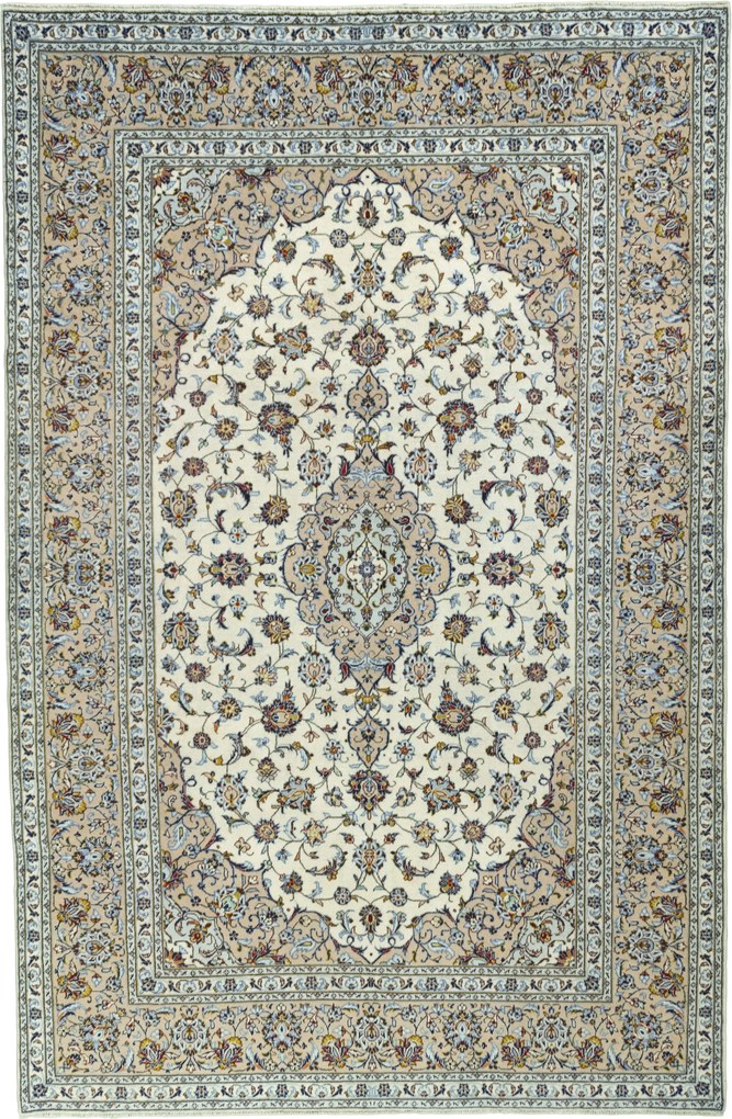 Kashan Tappeto 210x320 Beige (Iran) Annodato A Mano