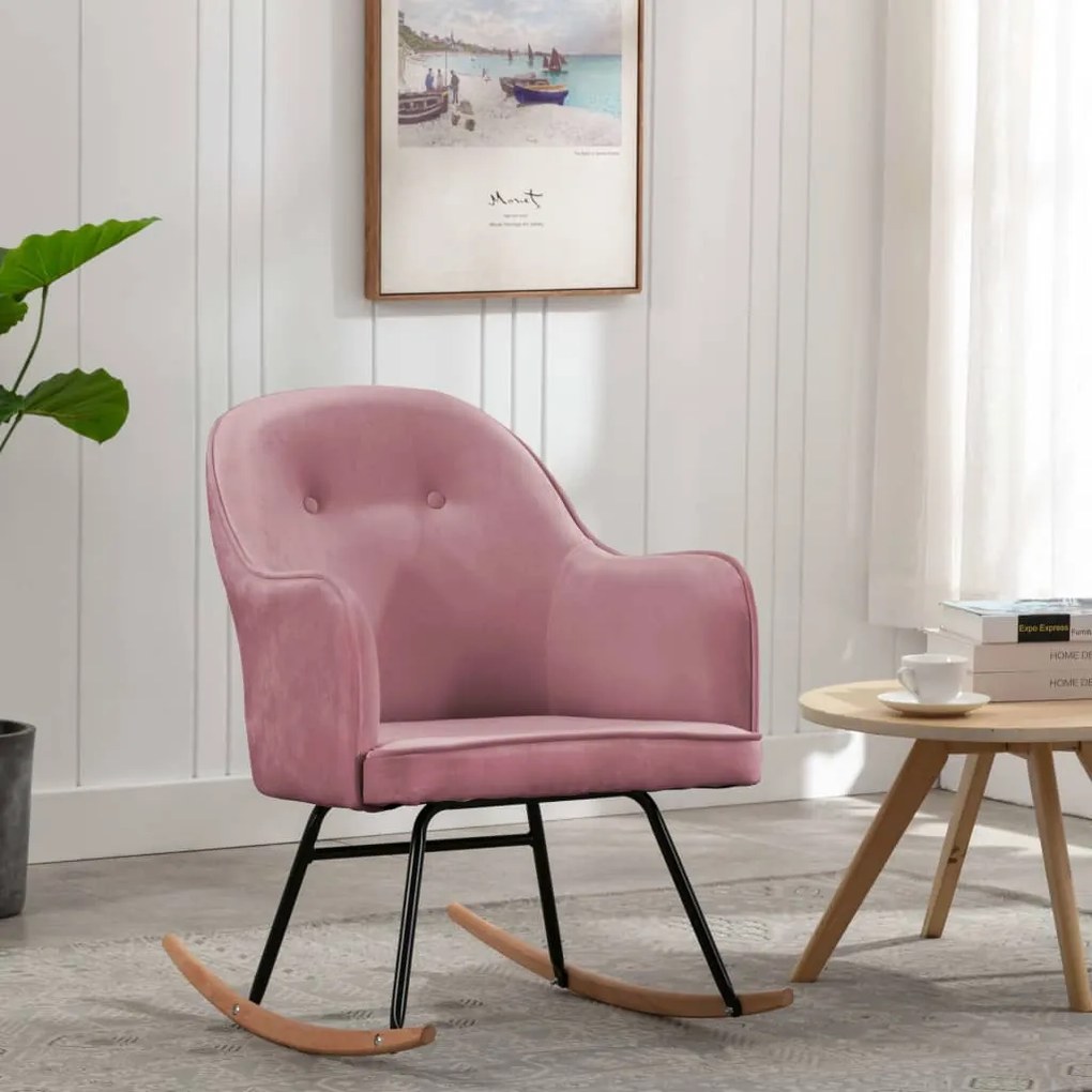 Sedia A Dondolo Rosa İn Velluto /