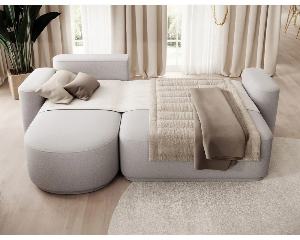 Divano angolare grigio chiaro allungabile/con contenitore (con penisola a sinistra/con chaise lounge) e rivestimento in ciniglia Aurumm – ELTAP