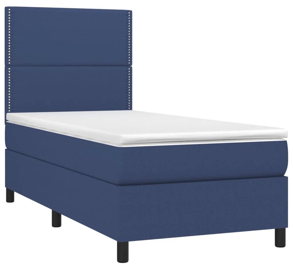 Letto a molle con materasso e led blu 90x190 cm in tessuto