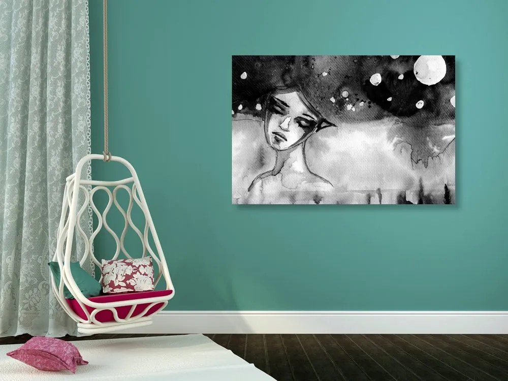 Quadro su tela – Fata lunare in bianco e nero
