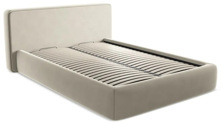 Letto matrimoniale imbottito crema con contenitore con griglia 180x200 cm Kiana - Makamii