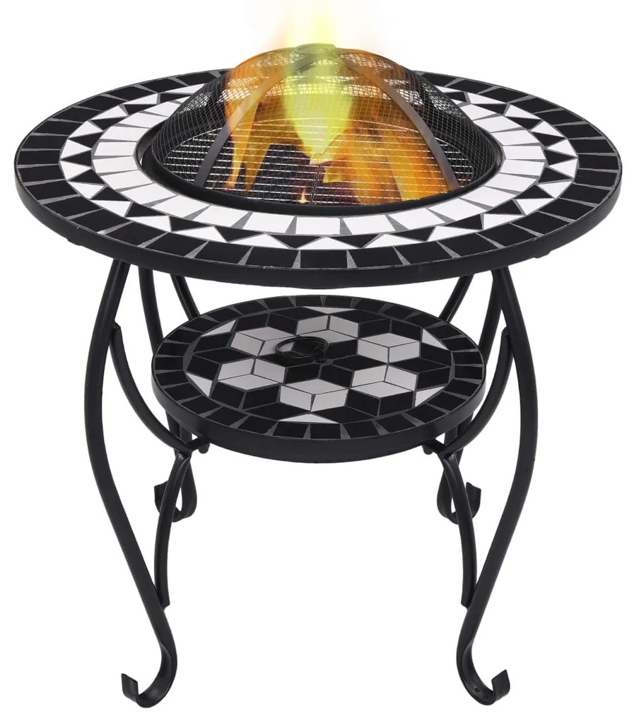 Tavolo Con Braciere A Mosaico Nero E Bianco 68 Cm İn Ceramica /