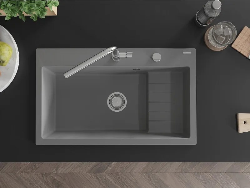 Mexen Omar lavello in granito 1-vasca 800 x 480 mm, grigio, sifone cromato - 6520801005-71
