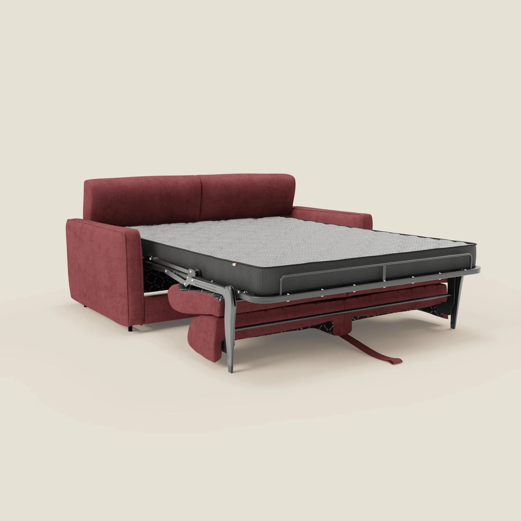 Nivon Divano letto moderno materasso H16 cm con poggiatesta in tessuto impermeabile T25 rosso