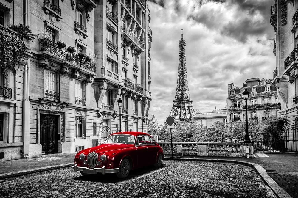Carta da parati – Auto retrò rossa a Parigi