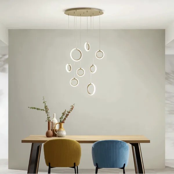 Lampada a sospensione 60 cm in metallo verniciato 8 Luci ORO a Led PINTA