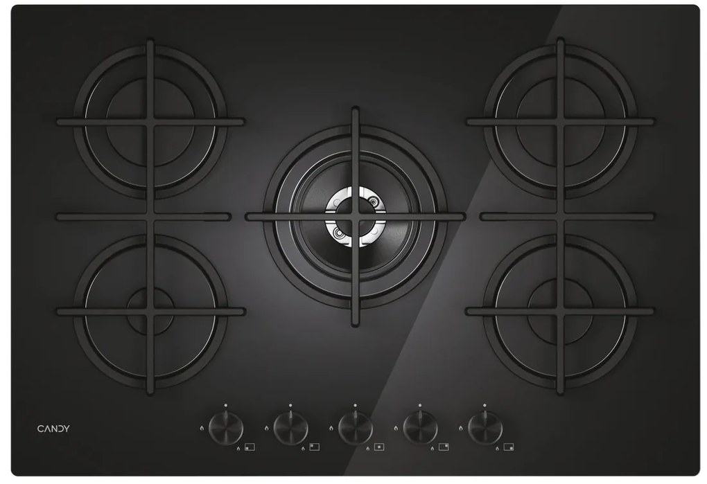 Piastra di cottura a gas 5 fuochi L 75 cm CVG6BR4WTW VETRO WH CANDY nero